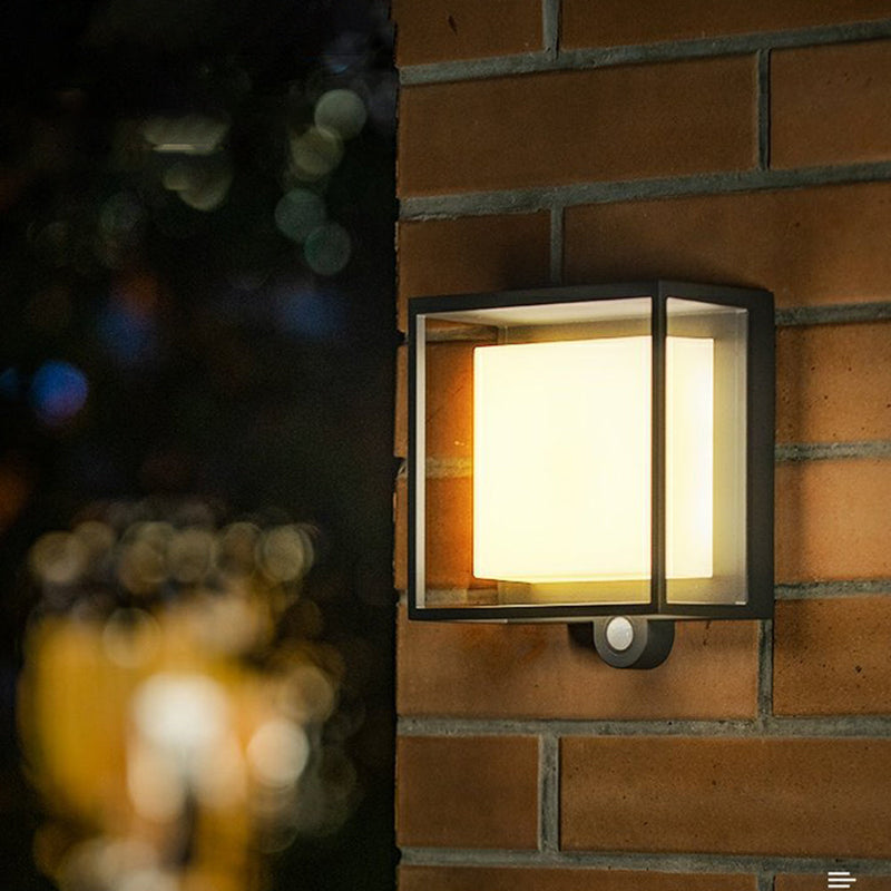 Moderne rechteckige Acryl Sensor Solarbetriebene IP65 Wasserdichte Außenwandleuchte
