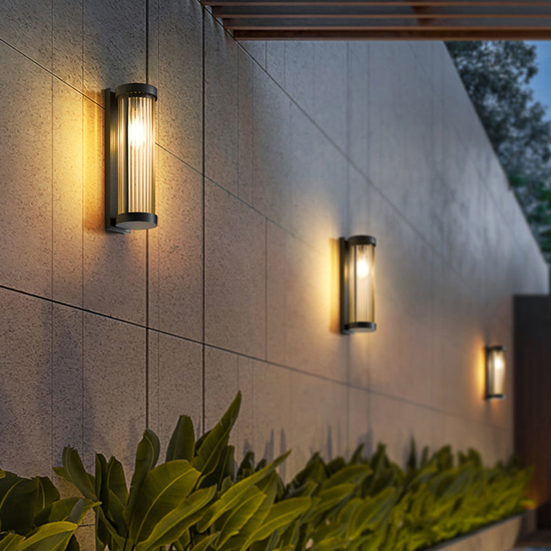Moderne zylindrische Metall & Glas Outdoor Solar IP65 Wasserdichte Außenlampe