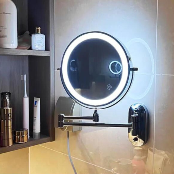 Schwarzer Wiederaufladbarer Led-Vergrößerungsspiegel Für Make-Up Und Badezimmer